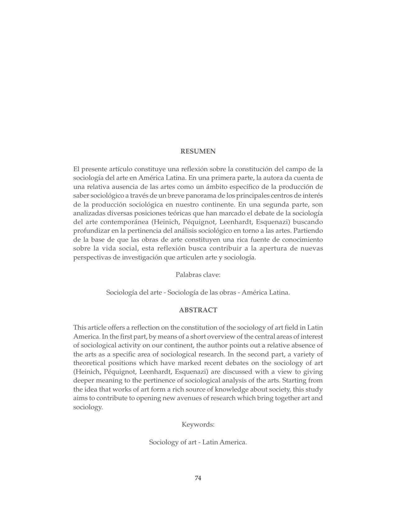 Sociologia del arte y america latina: notas para un encuentro posible